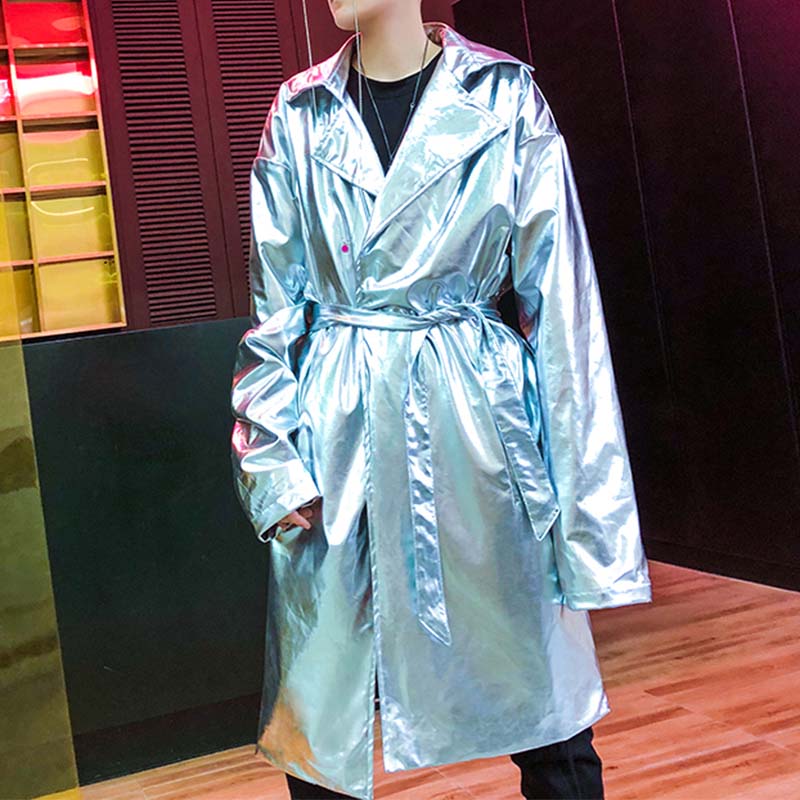 Glossy Reflective Stage Performance Trench Coat