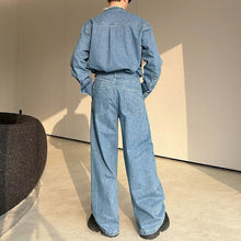 Load image into Gallery viewer, Distressed Raw Edge Stand Collar Side Zip Top Vintage Wide Leg Jeans Two Piece Set
