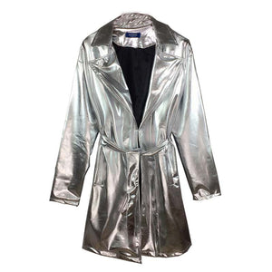 Glossy Reflective Stage Performance Trench Coat