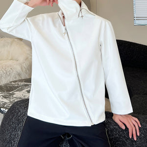 Diagonal Zip Lapel Long Sleeve Sweatshirt