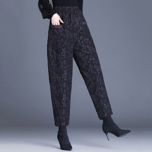 High Waisted Loose Warm Jacquard Harem Pants