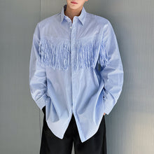 Load image into Gallery viewer, Blue Striped Fringed Casual Shirt
