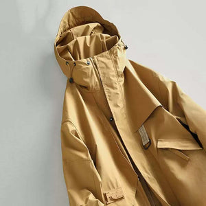 Retro Mid-length Hooded Casual Windbreaker Jacket