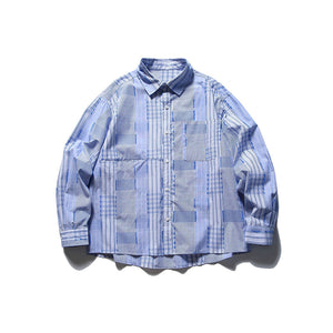 Spliced Lapel Pocket Loose Plaid Shirt