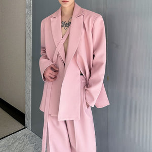 Casual Suit Double Collar Tie Straight Wide Leg Pants Two-piece Suit