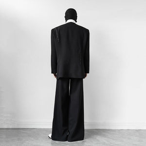 Hand-sewn Raw-edge Collarless Suit Jacket Loose-fitting Pants Two-piece Suit