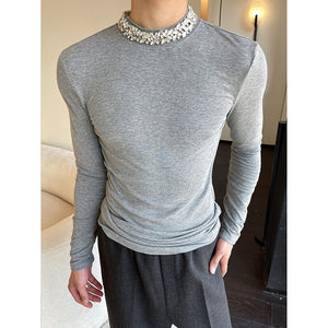 Small Diamond Stand Collar Slim Fit T-shirt