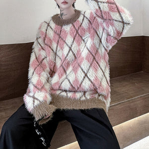 Plaid Pullover Soft Woolen Sweater