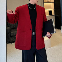 Load image into Gallery viewer, Retro Red Collarless Woolen Thickened Suit Jacket
