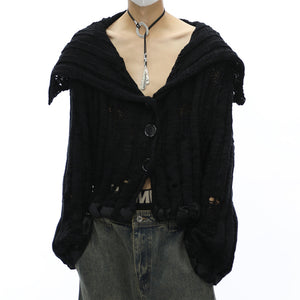 Distressed Lapel Short Knitted Sweater Cardigan