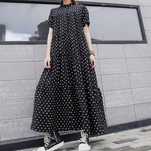 Stand Collar Polka Dot Short Sleeve Dress