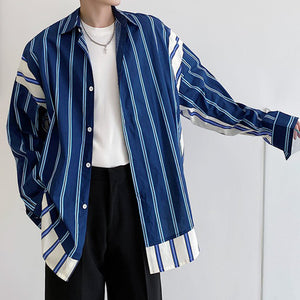 Striped Colorblock Loose Long Sleeve Shirt