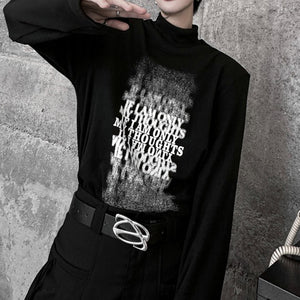 Gradient Letter Print Shoulder Pad Long Sleeve T-shirt