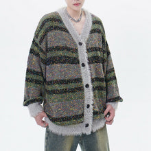 Load image into Gallery viewer, V-neck Painted Spot Contrast Stripe Oversized Cardigan
