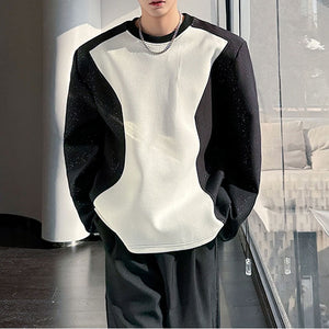 Black and White Contrasting Round Neck Casual Sweatshirt