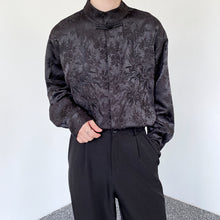 Load image into Gallery viewer, Embroidered Jacquard Stand Collar Button Up Long Sleeve Shirt
