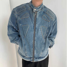 Load image into Gallery viewer, Cropped Stand Collar Structured Denim Jacket
