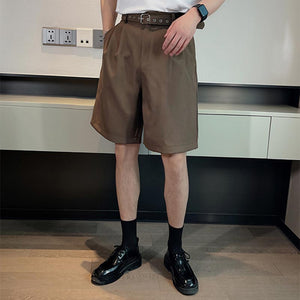 Business Casual Solid Color Belt Shorts