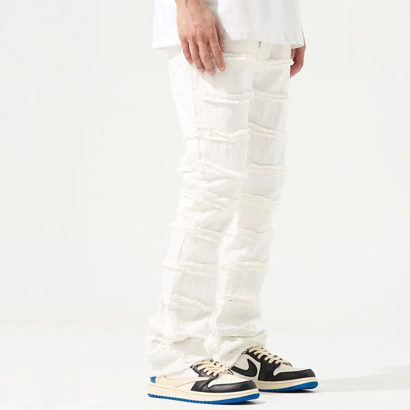 Layered Frayed Denim Trousers