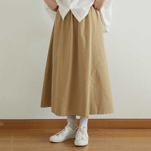 Solid Color Elastic Waist Skirt