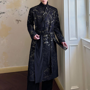 Vintage Jacquard Dark Pattern Long Coat