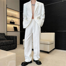 Load image into Gallery viewer, Pearl Rhinestone Shoulder Pad Coat Straight Casual Pants Two Piece Set
