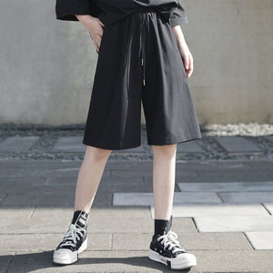 Summer Black Drawstring Loose Pants