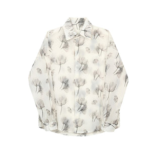 Simple Casual Ink Floral Lapel Long-sleeved Shirt