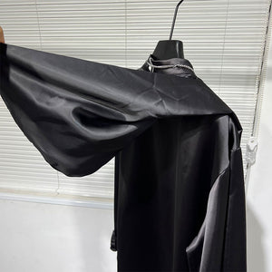 Cape Hooded Long Sleeve Draped Satin Shirt