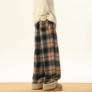 American Retro Plaid Thick Warm Trousers