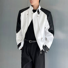 Load image into Gallery viewer, Black and White Contrast Structured Stand Collar Cropped Jacket
