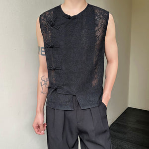 Hollow Jacquard Disc Button Vest