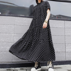 Stand Collar Polka Dot Short Sleeve Dress