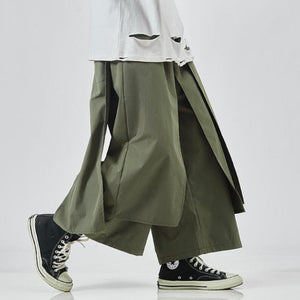 Japanese Style Flowing Straps Fake Two-piece Loose Casual Pants