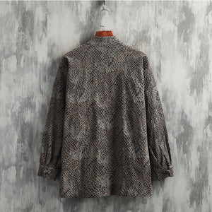 Retro Python Pattern Button-Down Jacquard Zen Shirt