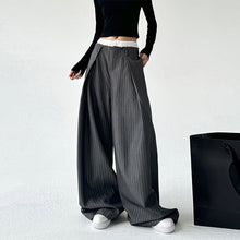 Load image into Gallery viewer, Grey Striped High Waist Loose Casual Pants
