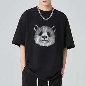 Panda Head Print Crew Neck T-shirt