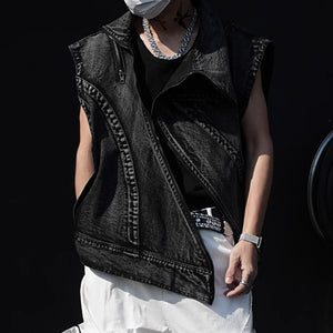 Irregular Diagonal Zipper Denim Vest