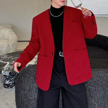 Load image into Gallery viewer, Retro Red Collarless Woolen Thickened Suit Jacket
