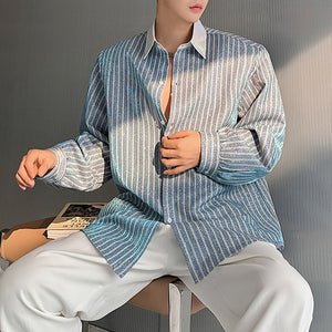 Lapel Loose Vertical Striped Casual Shirt