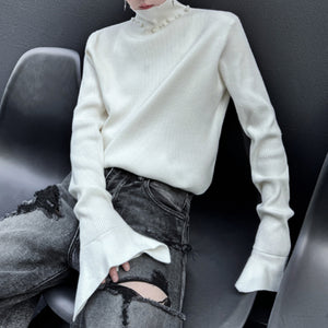 Stand Collar Flared Cuffs Sweater