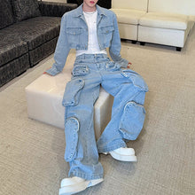 Load image into Gallery viewer, Denim Three-dimensional Multi-pocket Short Jacket and Wide-leg Trousers Two-piece Set

