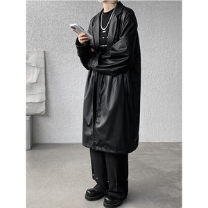 PU Leather Windbreaker Loose Casual Coat