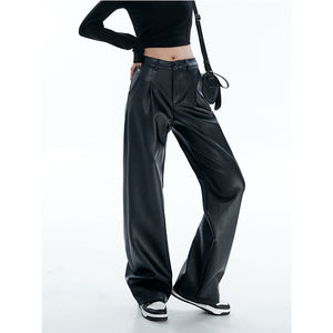 Straight Casual Pants PU Leather Loose Pants