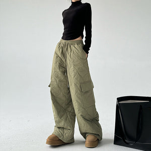 Multi-pocket Workwear Cotton Thickened Wide-leg Pants