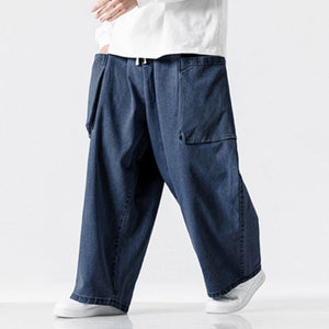 Japanese Retro Loose Large Pocket Denim Wide-leg Pants