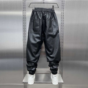 Thickened Velvet PU Leather Warm Harem Pants