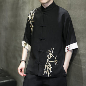 Embroidered Loose-fitting Short-sleeve Shirt