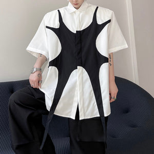 Paneled Dark Short Sleeve Shirt