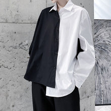 Load image into Gallery viewer, Black White Contrast Stitching Asymmetrical Shirt
